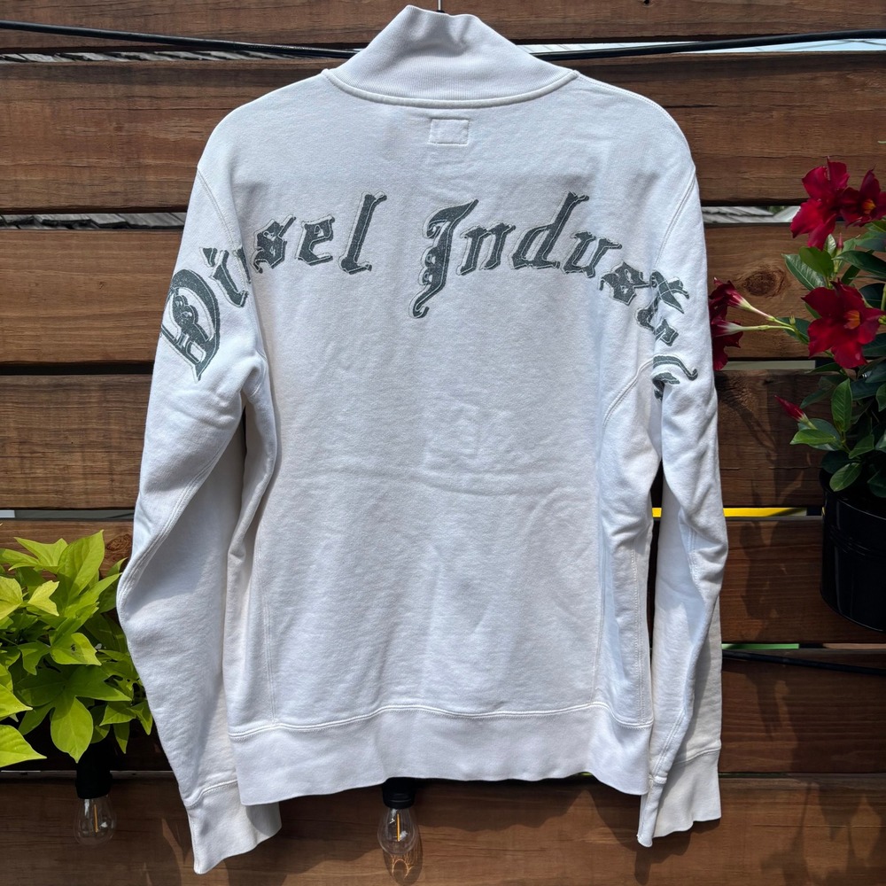 Diesel Zip Up Sweatshirt Mens XL White Good Skull Graphic Diesel Industry Logo